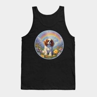 Cavalier King Charles Spaniel Memorial Rainbow Bridge Colorful Dog Art Tank Top